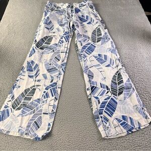 Tommy Bahama Oo La La Leaf Linen Pants Womens 4 Blue White Tropical Hawaiian